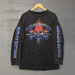 Vintage Harley Davidson Long Sleeve Flame Hit Black‎ RARE Spell Out Shirt Large